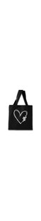 Canvas Tote Bag, Black with White Heart and Floral Design, Reusable Shopping Bag