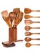 9Pcs Wooden Cooking Spoon Set,Natural Teak Wooden Kitchen Utensil Set,Wooden Spoons for Cooking with Spoon Rest,Nonstick Cookware, Sturdy, Lightweight &amp; Heat Resistant