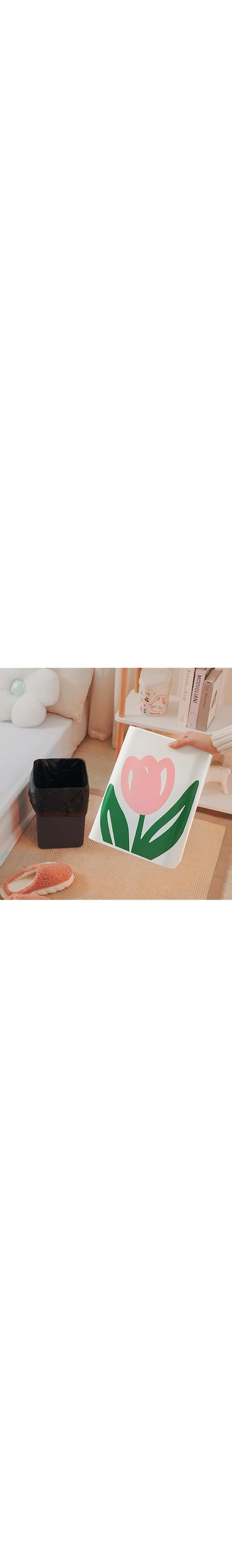 BIOPLJ Simple Clean Modern Style Tulips Wastebasket with 20 garbage bags, Large Open Top Trash Bin, White Garbage Can with Removable Plastic Bin, Decorative Trash Can for Home (square)