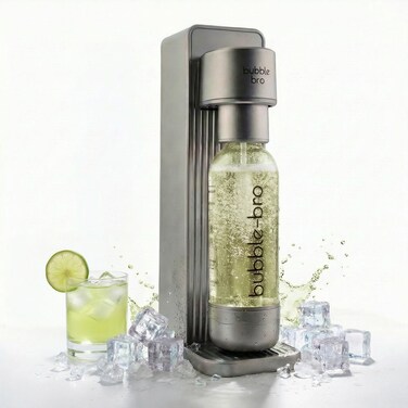 bubblebro Versa Soda Maker Machine - No CO₂ Cylinder Included - Comes with a 1L BPA-Free Carbonating Bottle - Carbonate Any Drink (Mettalic Grey)