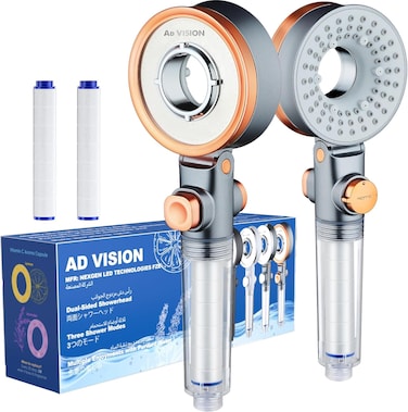Filtered High Pressure Shower Head   Removes Chlorine, For Hard Water &amp; Hair Loss   3 Modes with Adj. Flow Pause   Double Sided Micro-Nano Bubble Tech, (Starter Kit - Rose Gold)