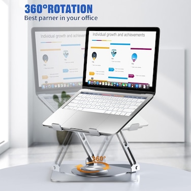 Adjustable Laptop Stand with 360&deg; Rotating Base, Ergonomic Computer Riser for Desk, Adjutable Height Muti-Angle, Foldable Laptop Mount, Stable Metal Holder Support 10-17.3" MacBook Notebook