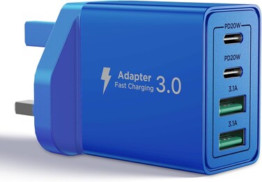 قابس USB C، شاحن آيفون، شاحن جداري سريع بقدرة 40 واط ومزود بأربعة منافذ USB، وحدة شحن USB C لآيفون 17 16 15 14 13، آيباد برو/آير، جالاكسي S24 S23، ماك بوك برو/آير، لابتوب ديل وإتش بي