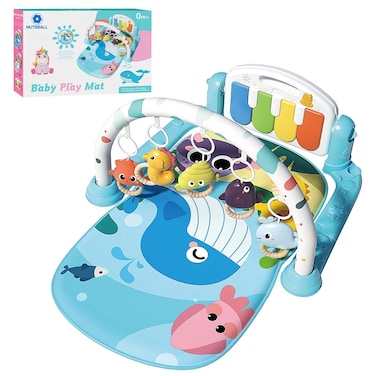 Baby Play Mat Gym, Funny Play Piano Tummy Time Activity Mat with 5 Infant Sensory Toys, Music and Lights, Boy &amp; Girl Gifts for Newborns 0 to 3 6 9 12 Months