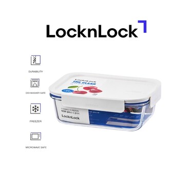 LocknLock Clear Glass Rectangular 380ml White &ndash; Airtight, Heat-Resistant, BPA-Free Food Storage Container