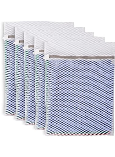 YHRY Mesh Laundry Bags for Delicates, 16"x20" 5 Pack Durable Washing Machine Wash Bag, Travel Laundry Bags Mesh Wash Bags for Laundry, Blouse, Stocking, Bra, lingerie, Garment, Clothes (White, M)