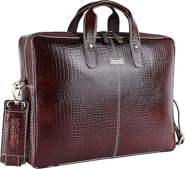 HAMMONDS FLYCATCHER Genuine Leather Office Bag for Men - 15.6 Inch Laptop 
Bag for Men, Professional Leather Bag for Men - Adjustable Straps and Multiple Compartments - Croc Brown   9CQR