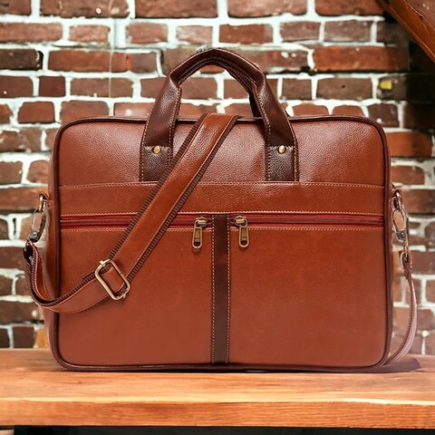 Bagneeds&reg; Men&#39;s Brown PU Leather Laptop Messenger Bag Satchel for Men and Women - Elegant &amp; Durable   Tan   NQ4L
