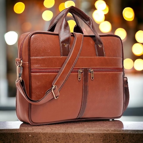 Bagneeds&reg; Men&#39;s Brown PU Leather Laptop Messenger Bag Satchel for Men and Women - Elegant &amp; Durable   Tan   NQ4L