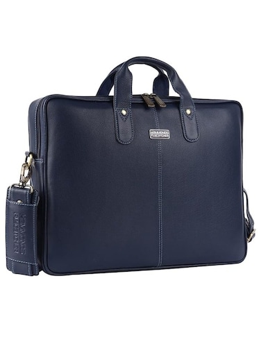 HAMMONDS FLYCATCHER Bombay Brown Leather 15.6 inch Messenger Bag   Padded Laptop Compartment  Office Bag (L=40,B=8,H=30 cm) LB106, Blue_Napa   6LTM