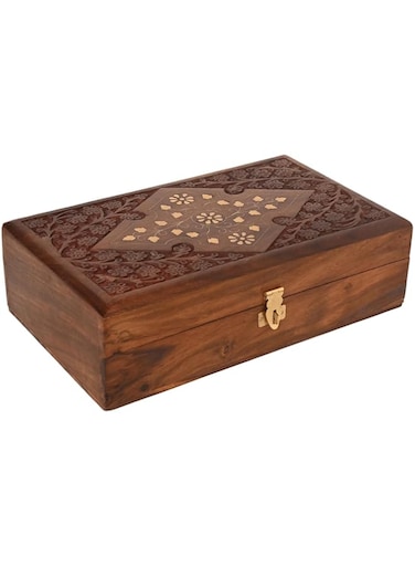 QUESERA&reg; Exquisitely Hand Brass-Filled Wooden Jewelry Box  Handmade Decorative Case  Kit  Vanity  Organizer For Women, Girls, Necklaces, Gold, OUD BOX, Storage, Money, Wedding Gift, (10 x 6 inch)