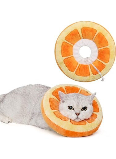 Cat Cone Collar, Cute Waterproof Anti-Bite Lick Wound Healing Safety Elizabethan Collar for Cats, All-Season Style (Orange, S)