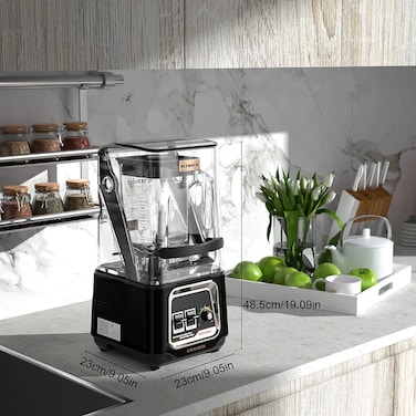 Smoothie Blender with Removable Soundproof Shield Cover, Strong Industrial Motor 2200W, best for making Juice, Ice Cream, Smoothie, Puree, (Black)