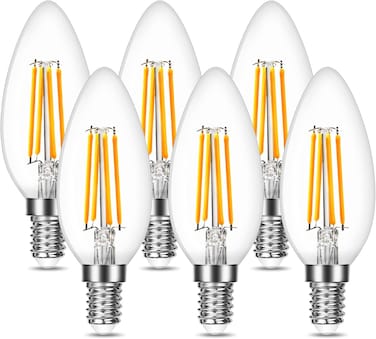 E14 LED Light Bulb, LED Candle Bulbs Small Screw, 4W 470lm, 40W Equivalent E14 C35 Bulb Vintage, Warm White 2700K, 360&deg; Beam, Non Dimmable, Filament Bulbs for Chandeliers and More, Pack of 6
