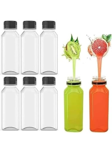 SWIUKPHE Empty Plastic Juice Bottles 6 Pack, Food Grade Reusable Clear Water Bottle with Leak-Proof Lids for Juice, Water, Milk and Beverages (8.5oz) Transparent Flask