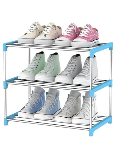 Mumoo Bear Shoe Rack, Free Standing Shoe Rack, Portable Shoe Stand, Shoe Shelf, Stackable &amp; Adjustable Shoe Storage Organizer for Entryway, Cloakroom and Living Room (Blue, 3 Layer), 2017110