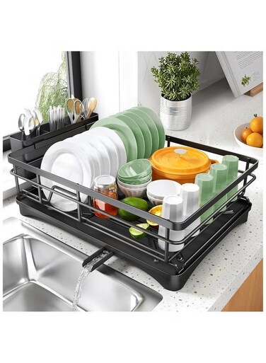 Bayt Easy High-Quality Stainless Steel Dish Drying Rack , Large Capacity - Includes Cutlery Rack, Drain Tray, Swivel Drain System, Scratch-Resistant Matte Baking Coating