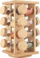 Spice Wooden Rack Organizer with Glass Jars &amp; Bamboo Lid - 16 Jar 360&deg; Rotating, Compact and Durable Kitchen Storage Solutions, 16 Jar Spice Cruet Set, Kitchen Counter Top Organizer. (16)
