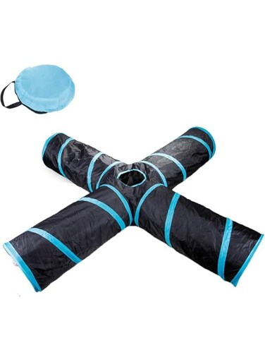 Cat Tunnel Tube,Cat Toys Interactive,Multi-way Cat Tunnels,with Play Ball,for Indoor Cats, Puppy, Rabbit (4 Tunnel(Black))