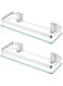 Bathroom Glass Shelf Aluminum Tempered Glass 8MM Extra Thick 2 Pack Rectangular 1 Tier Storage Organizer Wall Mount Silver