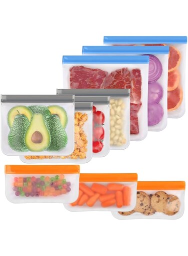 Heatunk 10-Pack Silicone Reusable Bags - Leakproof, Dishwasher Safe, BPA-Free Storage for Lunch, Food, and Travel - Includes Various Sizes for Versatile Use