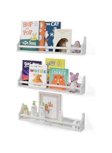 BPA Angel Floating Shelves for Wall, Toy Storage Shelf &amp; Kids Bookshelf Wood Shelves for Home Decor 30" Set of 3 Rustic White