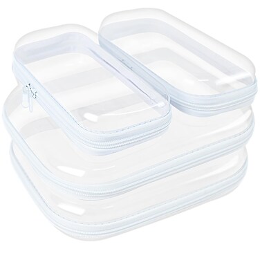 bllbiwin 4 Pcs Clear Hard Shell Zipper Casees,Clear Hard Shell Makeup Bag