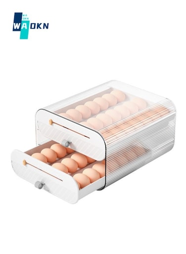 Refrigerator Egg Rack, Refrigerator Automatic Rolling Egg Storage Container, Refrigerator Large Capacity Egg Organizer with Lid, Clear Plastic Egg Dispenser, Egg Tray and Egg Carton - 2 Tiers