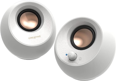 CREATIVE Pebble V3 Minimalistic 2.0 USB-C Desktop Speakers with USB Audio, Clear Dialog Enhancement, Bluetooth 5.0, 8W RMS with 16W Peak Power, USB-A Converter Included (White)