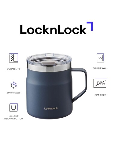 &amp; LOCK LocknLock Metro Mug 355ml Navy &acirc;&euro;&ldquo; Double-Wall Insulated Stainless Steel Mug with Spill-Resistant Lid