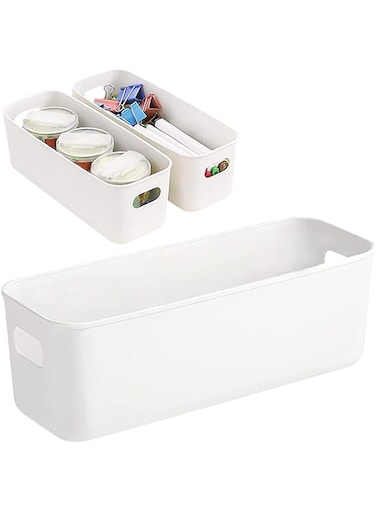 TERRIFI Bathroom Storage Baskets, White Rectangle Bathroom Storage Box Kitchen Cupboard Organiser, Narrow Storage Box for Kitchen Home Bathroom Drawers(Set of 3)