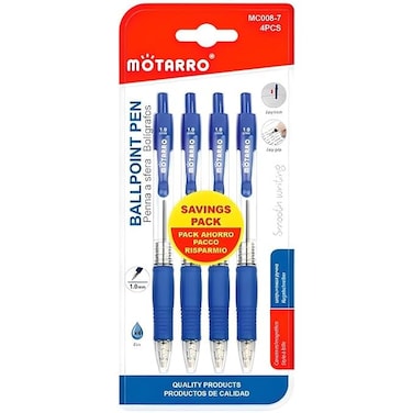 Fitto 4 Pieces 1.0mm Ball Point Pen, 14.5cm, Blue