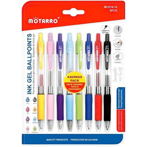 Fitto 8 Pieces 0.7mm Ball Point Gel Pens Assorted Colors, 14.5cm Length
