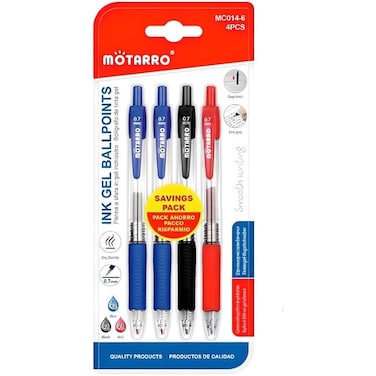 Fitto 4 Pieces Ball Point Gel Pens, 0.7mm Tip, 14.5cm Assorted Colors