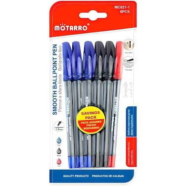 Fitto 6 pieces 1.0mm Smooth Ball Point Pens 14cm Assorted Color