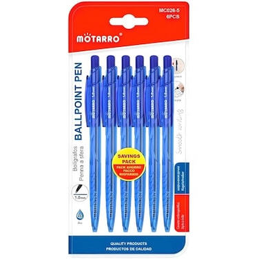 Fitto Ball Point Pens 6 Pack, 1.0mm Blue, 14.5cm