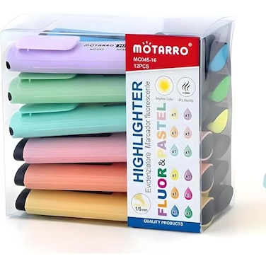 Fitto 12-Piece Assorted 11cm 1/5mm Highlighters for Office, School, Study
