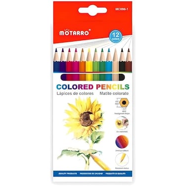Fitto 12 Pieces Color Pencils 2.6mm, 17.5cm, 12 Colors, Ideal for Drawing & Sketching
