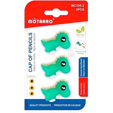 Fitto 3 Dinosaur Pencil Caps 2.5x3.5cm &ndash; Pencil Tip Protectors for Kids Stationery