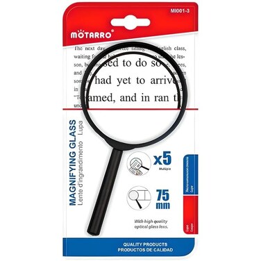 Fitto 2 Piece x5 Magnifying Glass, 75mm Glass &amp; 15cm Black Handle