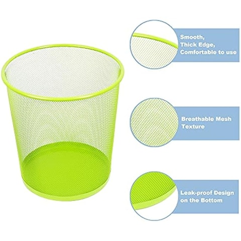 Fitto Round Paper Bin Green 23.5x19x26cm for Office & Home Waste Disposal