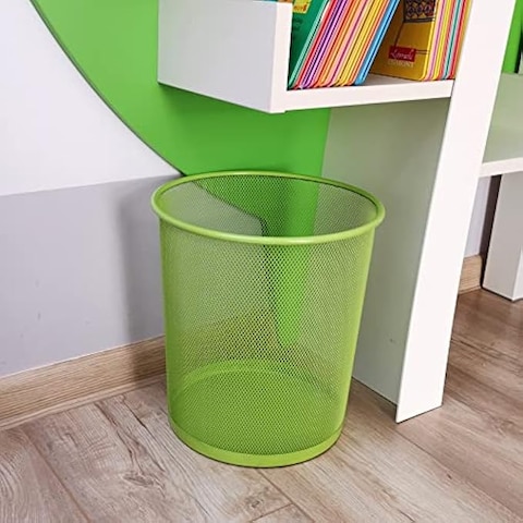 Fitto Round Paper Bin Green 23.5x19x26cm for Office & Home Waste Disposal