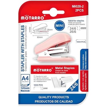 Fitto Mini Stapler 1 Piece &ndash; Compatible with 24/6 &amp; 26/6 Size Pins, Pink