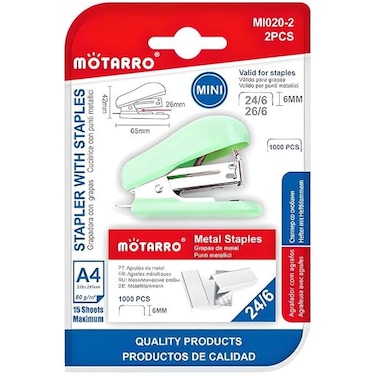 Fitto Mini Stapler for 24/6 &amp; 26/6 Size Pins, 1 Piece Green Office Stapler