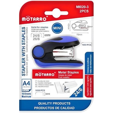 Fitto Mini Stapler for 24/6 &amp; 26/6 Pins, Blue Compact Desktop Office Stapler