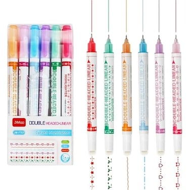 Fitto 6 Piece Curved Two Side Highlighter, 15.2cm Assorted Colors