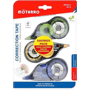 Fitto Correction Tape 3 Pack, 10.4cm Assorted Colors, 8m White Correction Tape