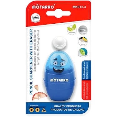 Fitto Pencil Sharpener with Eraser - Assorted Colors School Office Stationery