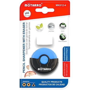 Fitto Pencil Sharpener with Eraser - Assorted Colors School Office Stationery