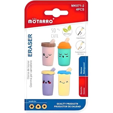 Fitto Juice Cup Shaped Erasers – 4 Pieces Assorted Color School & Office Supply
